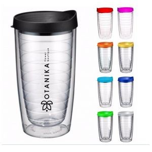 16Oz Colored Lid Double Wall Plastic Tumbler