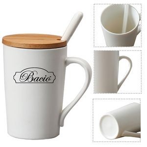13Oz. Classic Ceramic Mug With Bamboo Lid And Spoon