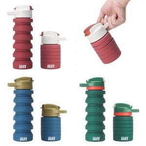 Portable Folding Travel Collapsible Silicone Water Bottle - 18.5 Oz.