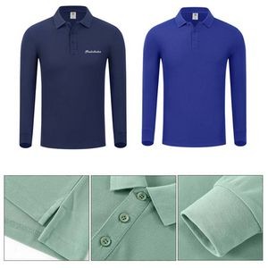 Cotton Lapel Long-sleeved Polo Shirt