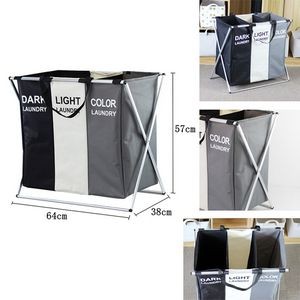 X-Frame Foldable Large Capacity Laundry Hamper Sorter Basket w/ 3 Sections