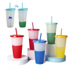 24oz Clear Frosted Color-Changing Straw Cup