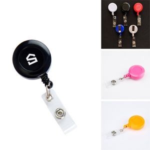 Round Retractable Badge Holder w/ Metal Clip Back