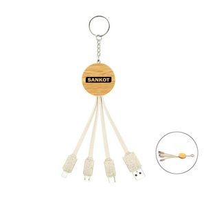 4-in-1 Keychain Bamboo Charging Cable