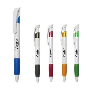 White Ballpoint Pen w/Colored Grip