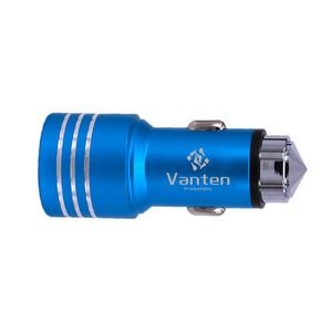 Dual Port USB Car Charger w/Safety Hammer