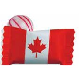 Red Striped Peppermint Candy w/ Stock Canadian Flag Wrapper