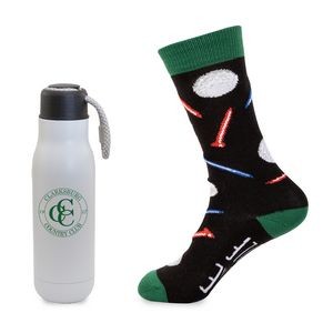 Less Work, More Golf Gift Set w/16 Oz. Stainless Steel Insulated Bungy Lid Bottle & Sock