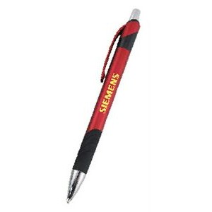 Matte Barrel Click Pen w/Rubber Grip & Chrome Accent