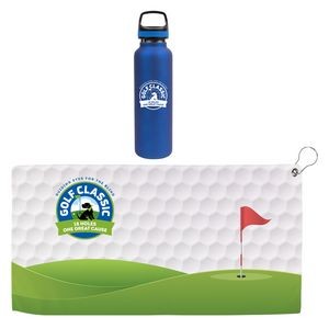 Hole in One 20 Oz. Satin Stainless Steel Insulated Bottle & Golf Towel Gift Set