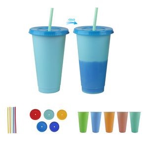 24oz Reusable Color Changing Cup w/ Lid and Straw