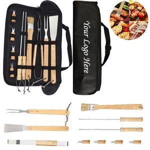 11-piece Wooden Handle Set for Barbecue Utensils