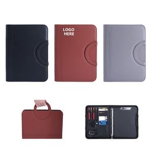 Portable Multifunctional Leather Zipper Folder Briefcase