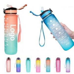 32Oz Sports Water Bottle With Time Marker & Straw