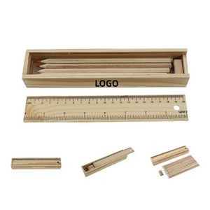 Wooden Stationery 12-Piece Colored Pencil Ruler Set