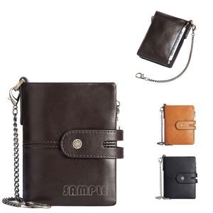 Leather Men Wallet with Anti-Theft Chain