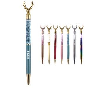Deer Shape Retractable Ballpoint Glitter Floating Metal Pen