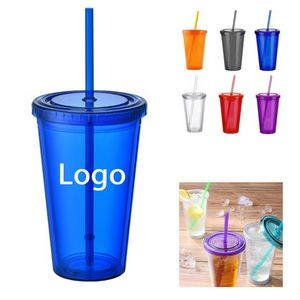 16Oz Double Layer Plastic Straw Cup