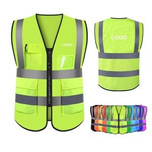 Reflective Safety Vest With Pockets And Zipper