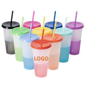 24oz Color Changing Cups With Lids And Straws