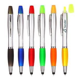 3-in-1 Multi-Function Highlighter Ballpoint Stylus Pen