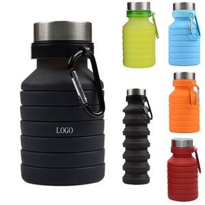 18Oz Collapsible Silicone Water Bottle With Carabiner