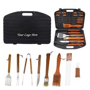 19-piece Wooden Handle Set for Barbecue Utensils