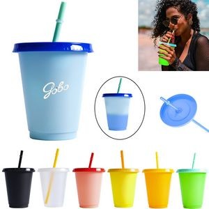 Plastic Color Changing Cups with Lids And Straws