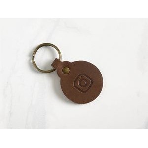 Leather Circle Key Fob Low MOQ Fast Ship Logo Deboss, Monogrammed With Initial