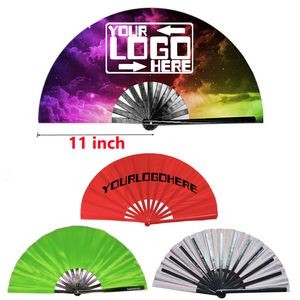 One Side 11" Bamboo Frame Satin Fabric Kung Fu Clack Fan