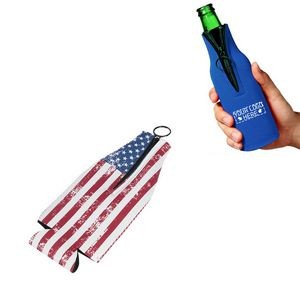 Foldable Zip-Up Bottle Cooler/Sleeves w/ 2 Side Imprint