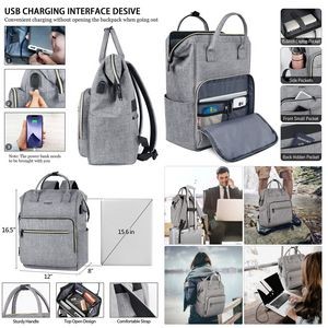 Travel Backpack Purse for 15.6 Inch Laptop with USB Charging Port