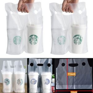 2 Cups Carrier Clear Plastic Bags