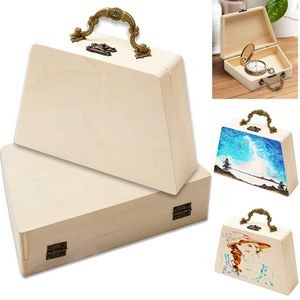 7 x 1.87 x 4.7 Inches Unfinished Wood Box with Handle and Lid