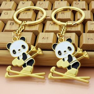 Panda Skiing Metal Keychain