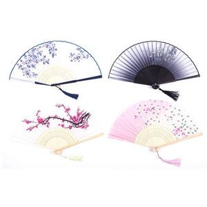 Summer Fancy Silk Fabrics Bamboo Frame Foldable Hand Fan