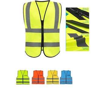 Reflective Safety Vest With Silver Strips and Zipper Front