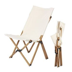 White Canvas Camping Folding Wood Chair