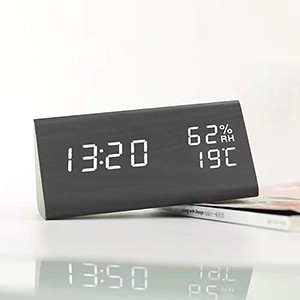 Humidity Temperature Wood Alarm Clock