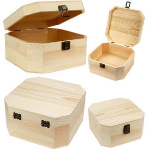 7.5 x 7.5 x 3.5 Inches Craft Unfinished Wood Box with Hinged Lid