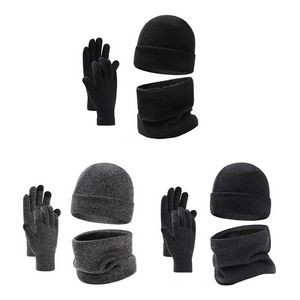 3 Pcs Hat Scarf Gloves Beanie Set