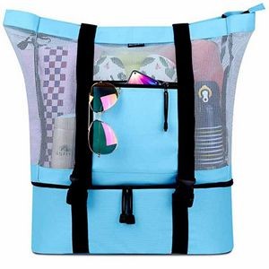 Mesh Beach Tote Bag with Fully Detachable Insulated Cooler