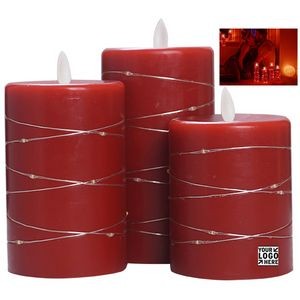 3Pc Red Flameless Candle