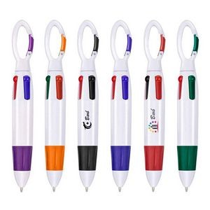 Retractable Four-color Shuttle Pens with Carabiner Clip