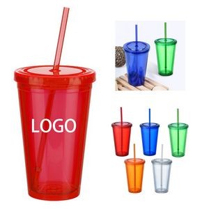 16oz Double Layer Plastic Straw Cup