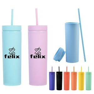 16oz Skinny Tumblers Double Wall Plastic Cup With Lids Straws