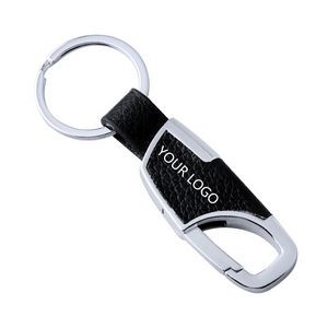 Metal Leather Keychain With Carabiner