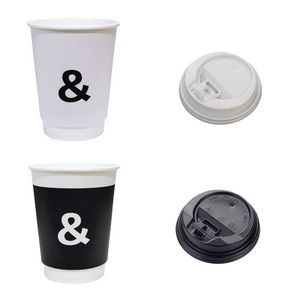 Eco-Friendly 12 Oz Double Wall Disposable Paper Cup With Lid