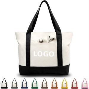 Canvas Tote Bag With An External Pocket