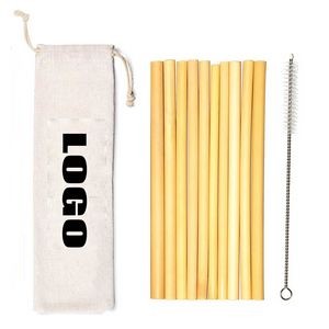 Bamboo Straws And Brush Set With Pouch